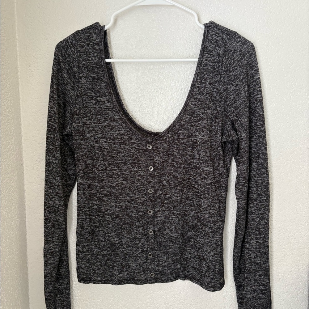 Hollister Charcoal Button-Down Long Sleeve Top
